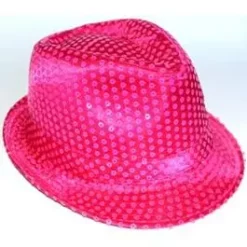 Fedora Sequin Hat Neon Pink