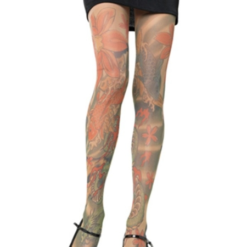Footed Opaque Tattoo Print Stockings